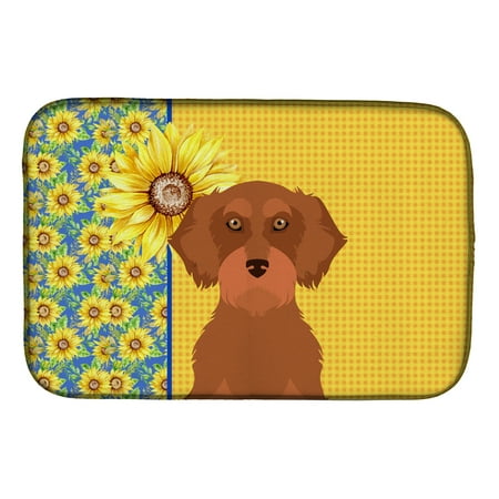 

Summer Sunflowers Wirehair Red Dachshund Dish Drying Mat 14 in x 21 in