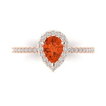 0.755 ctw with Simulated Diamond Halo Accents Anniversary Ring for Women | Pear Cut Simulated Red Diamond | Hyperallergenic Solid 18K Rose Gold