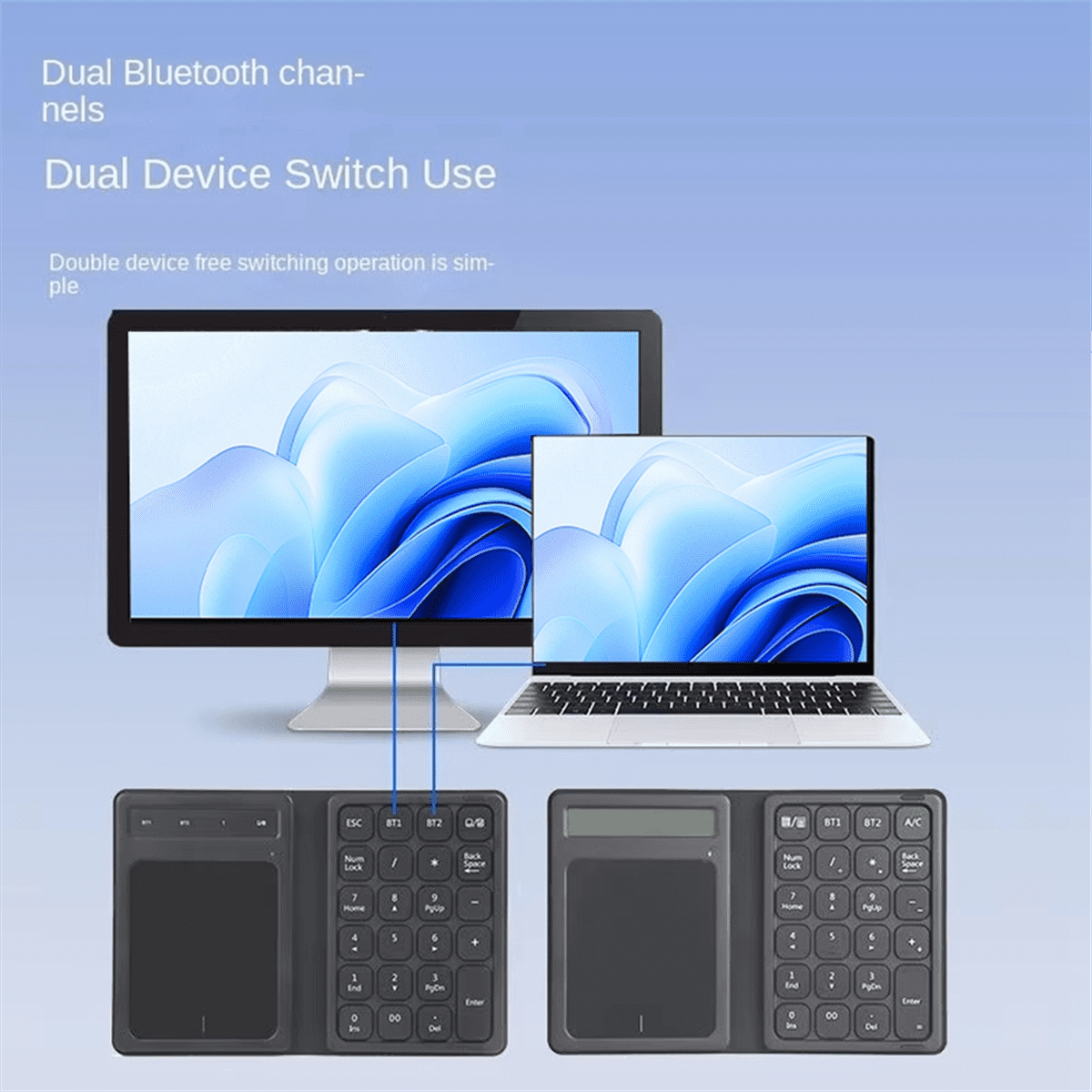 Foldable Bluetooth Numberic Keyboard with Touchpad Portable 3in1 Calculator Wireless Number Keypad for PC Laptop,1 x Bluetooth Numberic Keyboard,Black