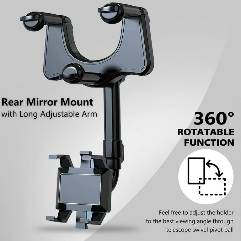 Rearview Mirror Phone Holder for Car, 360° Rotating Rear View Mirror Phone  Mount with Adjustable Arm Length, Multifunctional Phone and GPS Holder  Universal Car Phone Holder for All Smartphones 