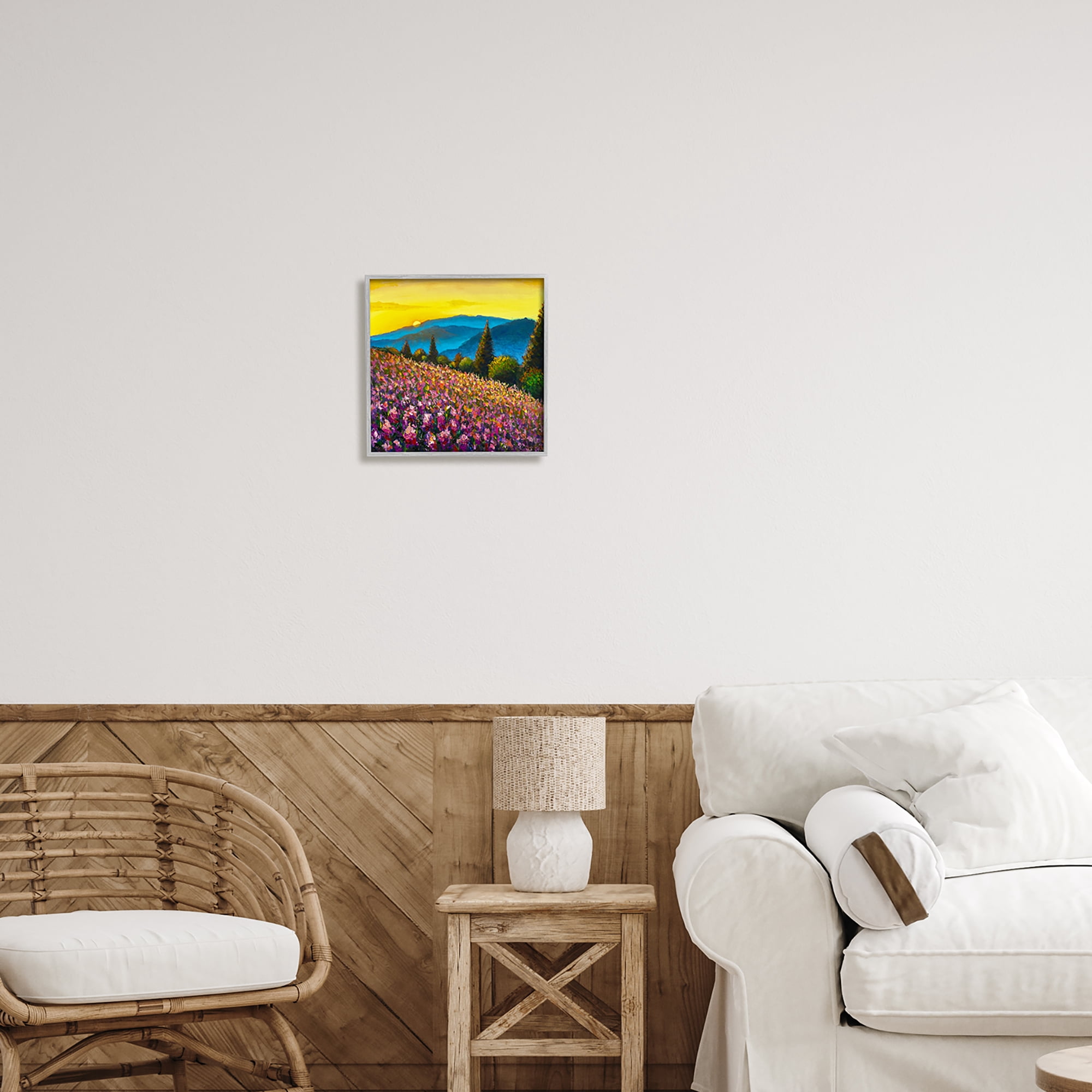 Stupell Industries Vivid Mountain Meadow Scenery Nature Painting Gray Framed Art Print Wall Art, 12 x 12