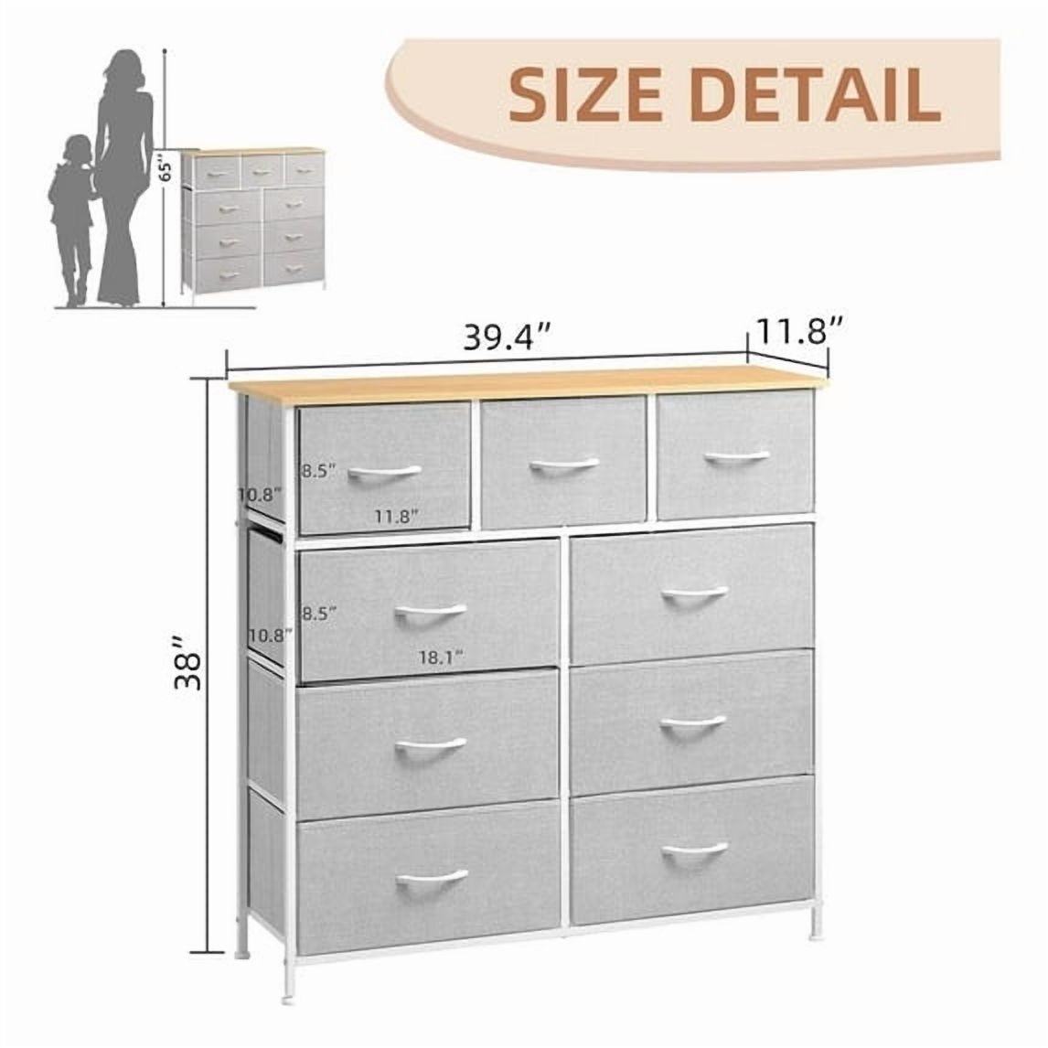 Dresser, Betcozy Storage Organizer with 9 Drawers for Bedroom, Chest of Drawer with Sturdy Metal Frame, Wood Top for Closet, Nursery, Light Gray