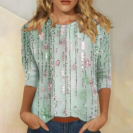Patlollav Womens Tops 3/4 Sleeve Shirts Crew Neck Loose Casual Blouses Floral Print Tshirts