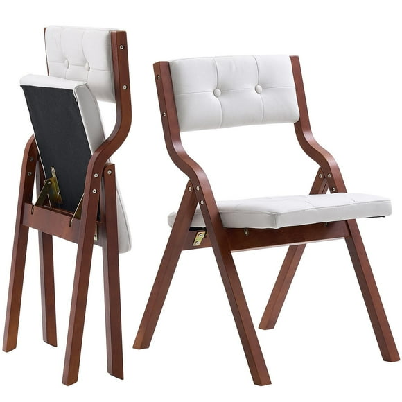 KFFKFF Wooden Folding Chairs with Cushion, Set of 2, Portable Foldable Cushion Chair with Wooden Frame, Modern Padded Dining Chair for Kitchen
