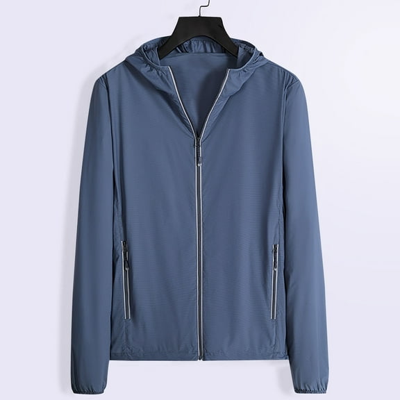 Mens Zipper-Up Hoodies with Pockets Big & Tall M-4X Plus Size Lightweight Sun-Protection Long Sleeve Casual Solid Outdoor Hiking Hoodie Coats