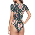 thumbnail image 3 of Uemuo Vintage Floral Pattern Women's One Piece Short Sleeve Swimsuit Rash Guard Surfing Modest Quick-drying Swimsuit Beach Essentials-Large, 3 of 9