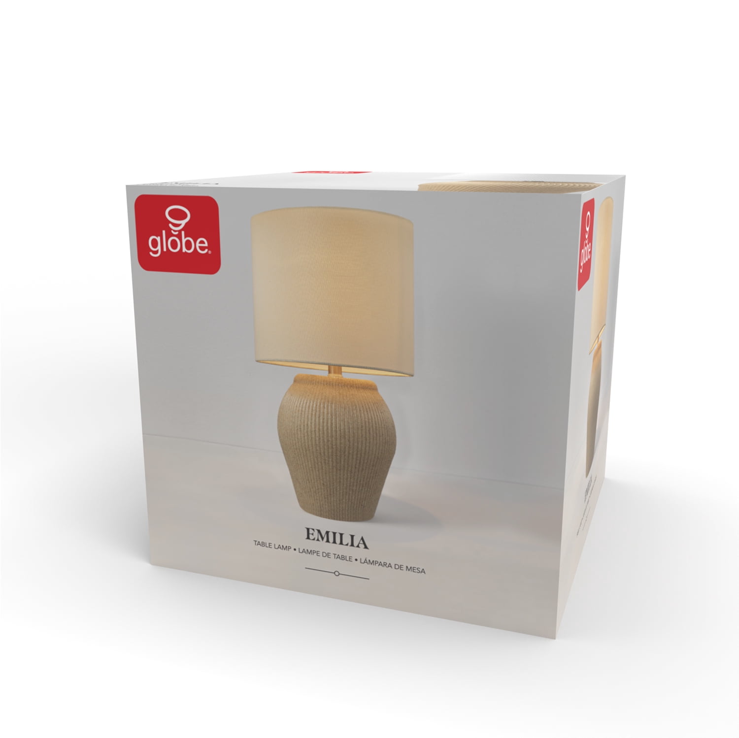 18" Soft Beige Ceramic Table Lamp with White Linen Shade