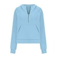 thumbnail image 3 of Quarter Zipper Pullover Women,Womens Sweatshirts Half Zipper Crop Pullover Solid Color Funnel Neck Fleece Lined Zip Up Long Sleeve Tops with Thumb Hole, 3 of 7