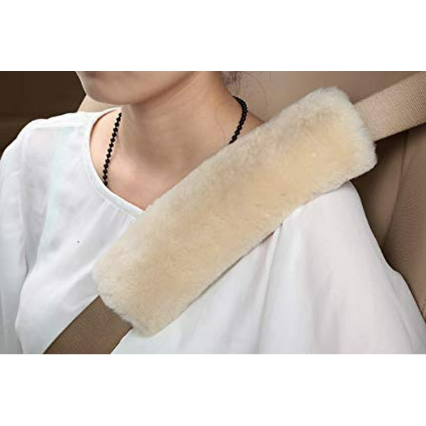 2pcs Authentic Sheepskin Auto Seat Belt Cover Shoulder Seatbelt Pad for