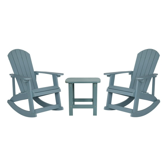 Flash Furniture Savannah 3-Piece Poly Resin Rocking Patio Chair and Side Table Set, Sea Foam