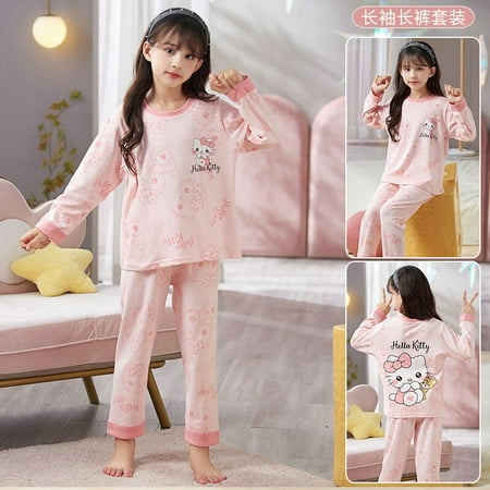 

Anime Sanrios Parent-child Long Sleeved Home Clothing Cartoon Kuromi Hellokittys Cute Girl Fashion Printed Top Pants Pajama Set