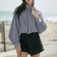 thumbnail image 6 of QIYAGBSA Gingham Cropped Puffer Jacket for Women Stand Collar Zip Up Long Sleeve Elastic Hem with Pockets for Fall Dinner and Weekend Wear, 6 of 9