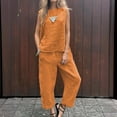 thumbnail image 3 of Women's Solid Color Linen Casual Loose Two Piece Set | Sleeveless Top & Wide Leg Pants Ensemble Womens plus Size Overalls Women Winter Apparel Thermal Overall Women Jumpsuit for Wedding Guest Women, 3 of 4