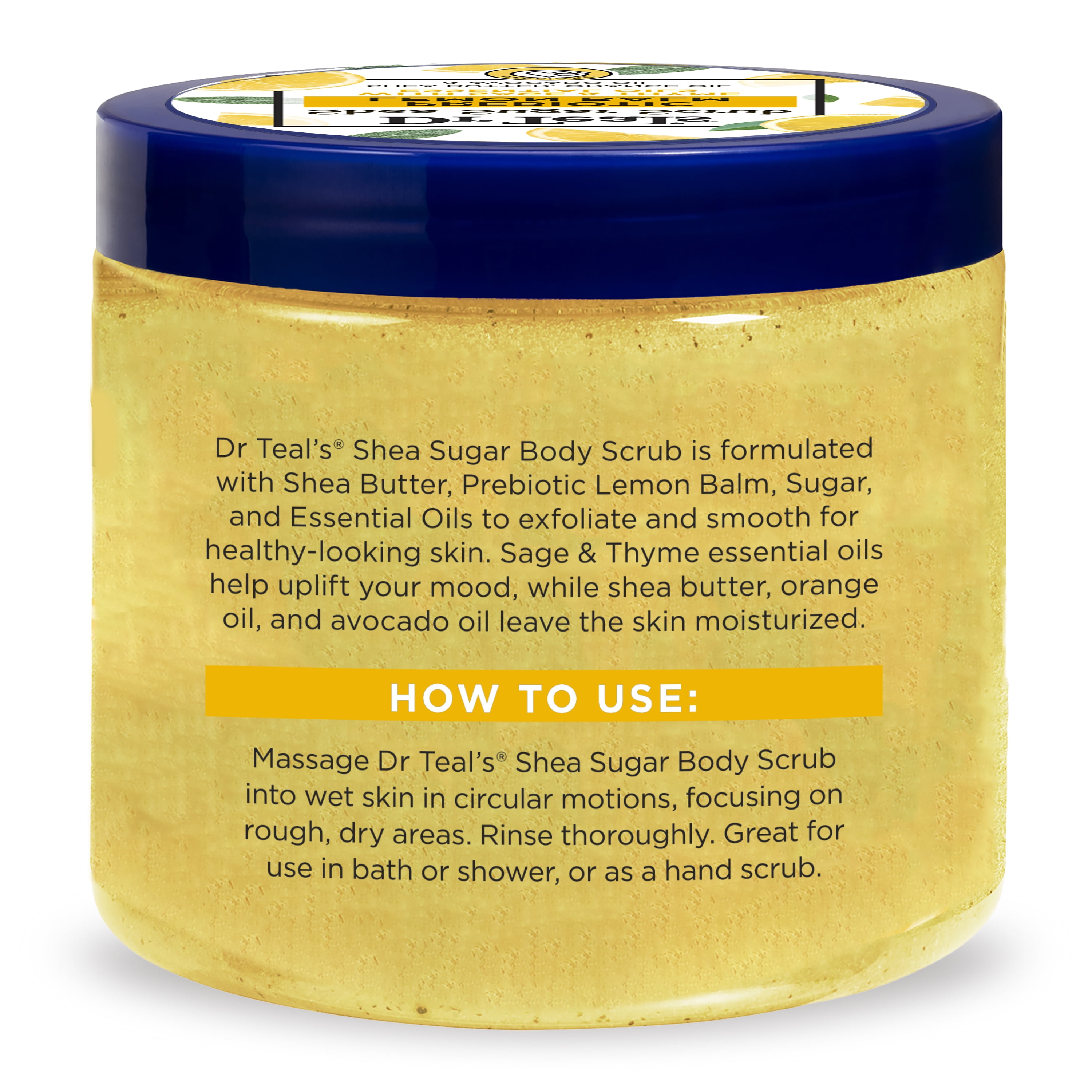 Dr Teal's Shea Sugar Body Scrub With Prebiotic Lemon Balm and Essential Oils - 19 oz