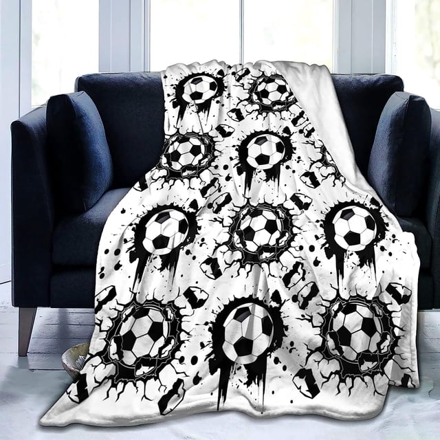 LHSHID Super Soft Soccer Blanket Throw Soccer Ball Blankets Lightweight Flannel Warm Cozy Football Blanket Gifts for Sport Fans Kids Adults 30"x40"