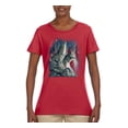 thumbnail image 2 of Howling Wolves into the Night Sky with Stars and Stripes | Womens Animal Lover Graphic T-Shirt, Red, Medium, 2 of 3