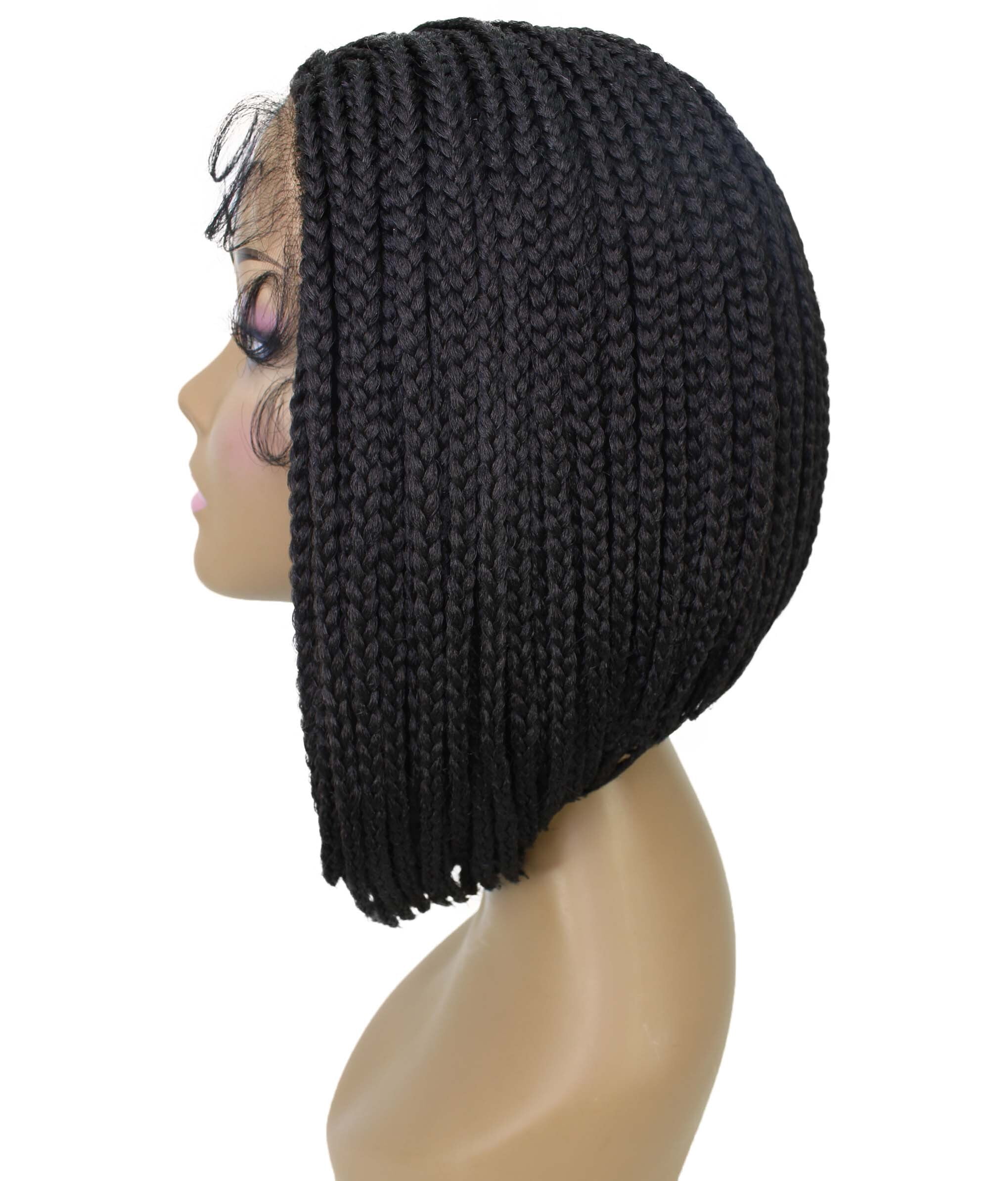 LUXLUXE Jayla 12" Straight Braided Wig for Women, 4x4 Hand-Tied Lace Heat-Resistant Synthetic Hair, Natural black