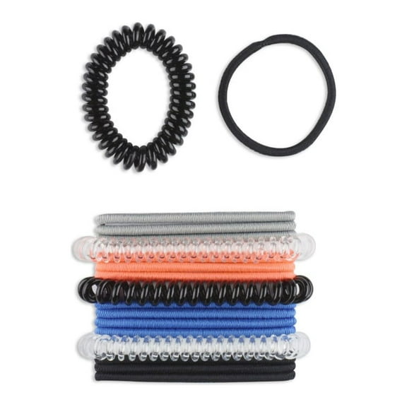 Scunci Set of 14 No-Damage Elastic Stretch Nylon Hairbands and 4 No-Damage Silicone Spiral Stretch Hair Ties in Multi-Colors, 18ct