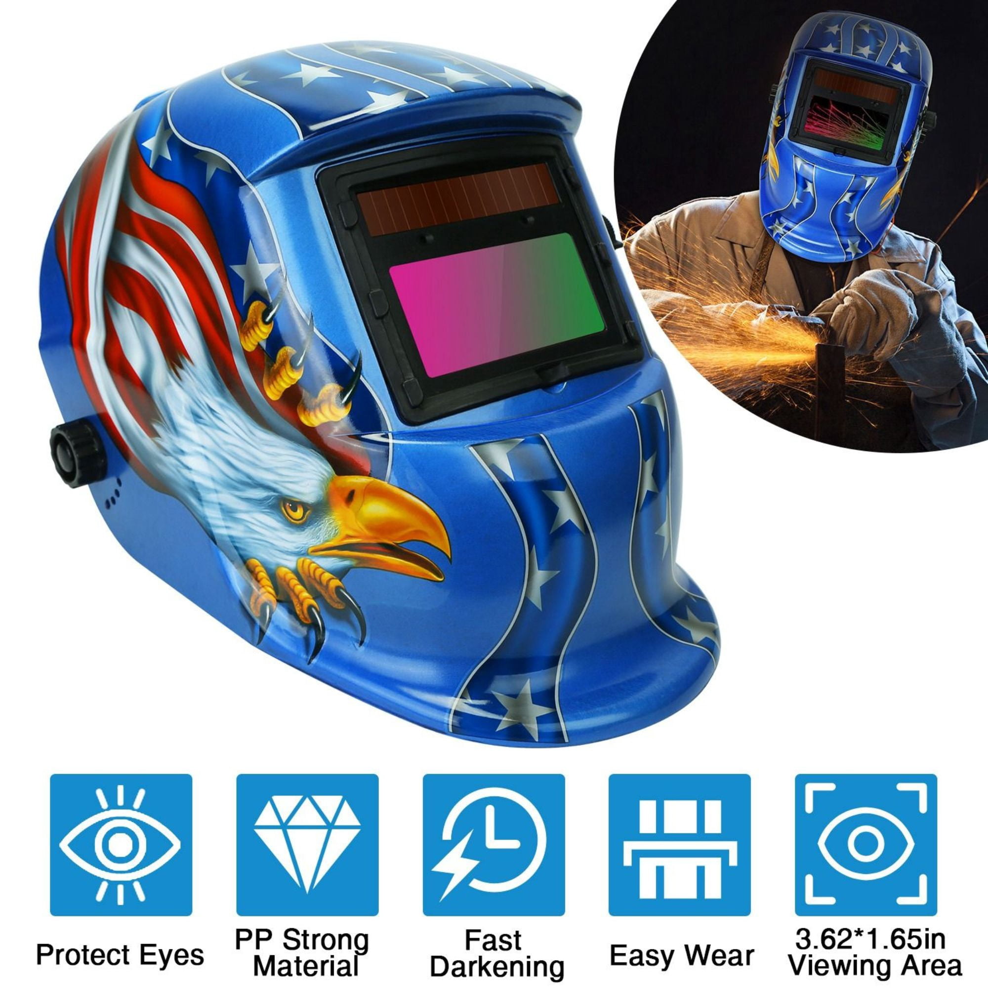 True Color Auto Darkening Welding Helmet – Solar Powered Mask for MIG, TIG, Arc & Grinding