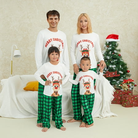 

Christmas Pajamas for Family Matching Set Cute Reindeer Pajamas Long Sleeve Tops and Pants Holiday Pajamas Cotton Sleepwear