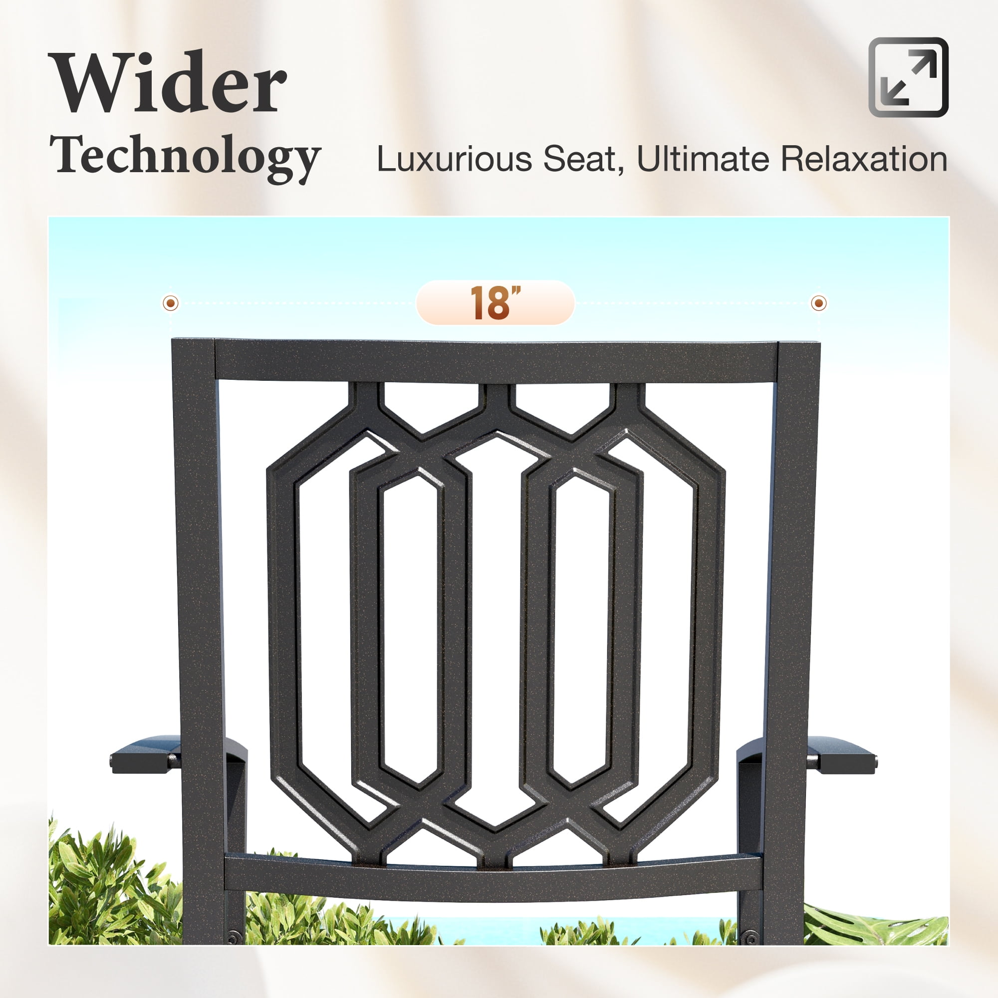 MF Studio Set of 2 Outdoor Patio Dining Stackable Chairs,All-Weather Steel Frame, Geometric Back, Black