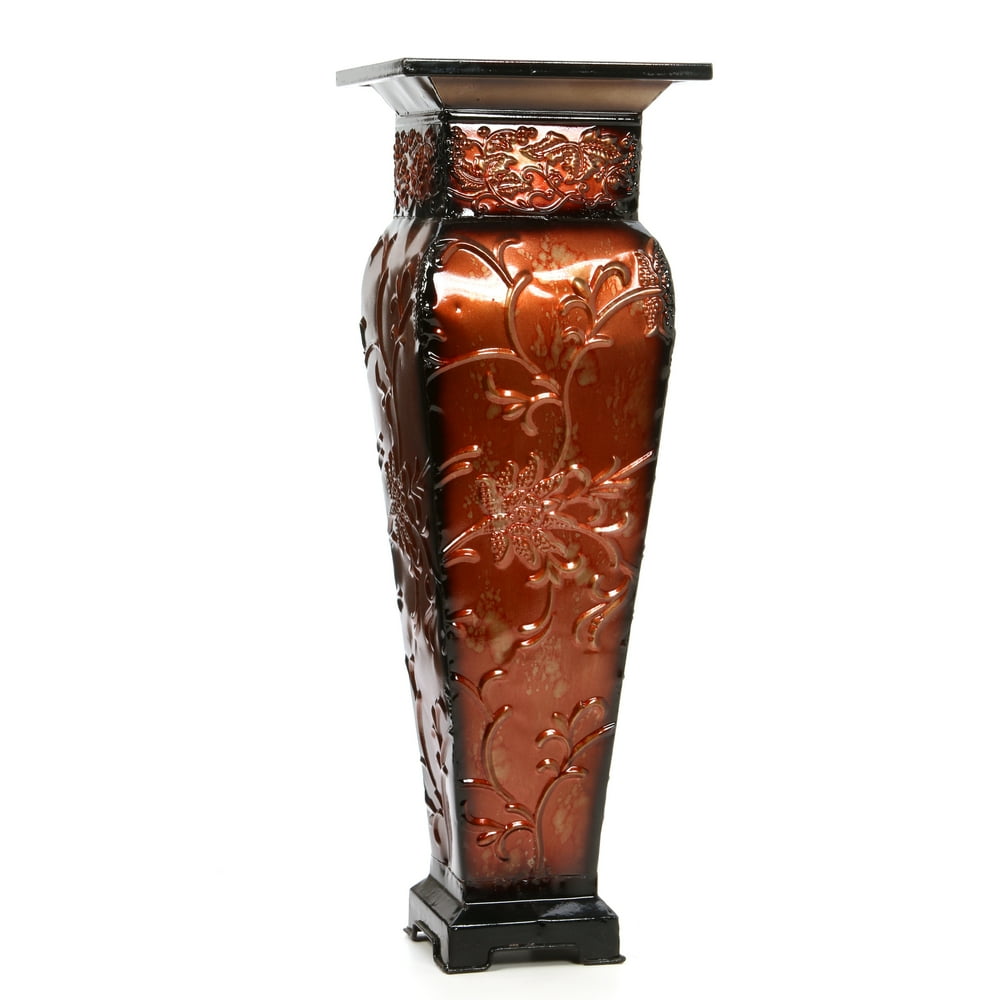 Elegant Expressions Metal Tall Red Embossed Vase