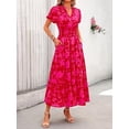 thumbnail image 3 of PRETTYGARDEN Summer Maxi Dress for Women Casual Wear To Work V Neck Puff Short Sleeve Smocked Ruffle Flowy Beach Boho Long Floral Dress, 3 of 8