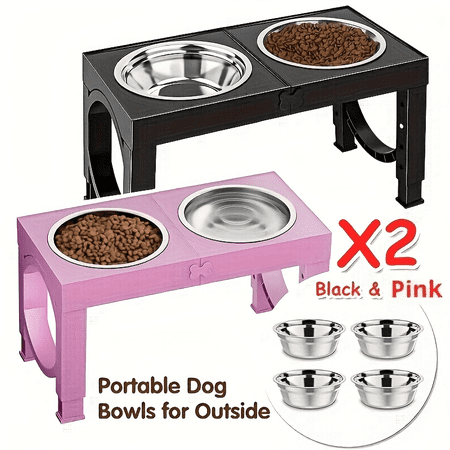 X XBEN 2-Pack Elevated Dog Bowls Stand, 5-Level Height Adjustable Feeder with 2 Stainless Steel Bowls, Anti-Slip Joint Relief Food Water Dish for Small Medium Large Dogs