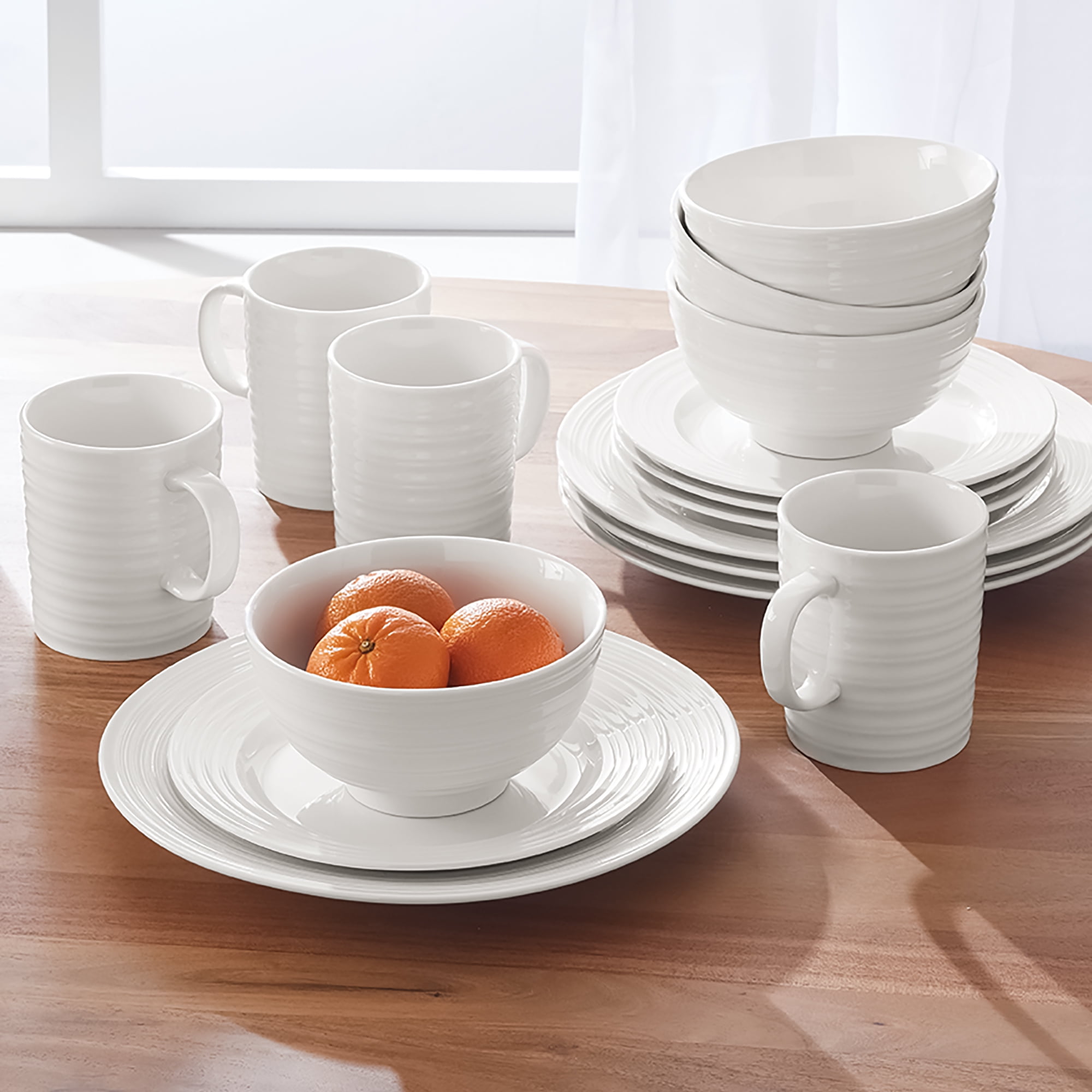 Better Homes & Gardens 16 Piece Anniston Dinnerware Set, White