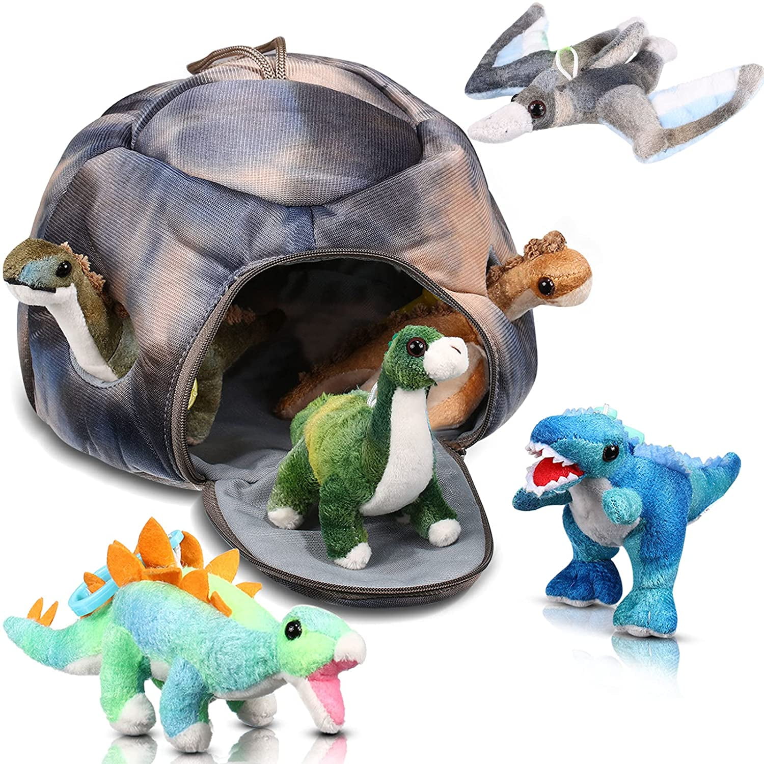 7 Pieces Plush Dinosaur House Includes 6 Plush Dinosaurs Stuffed Animal