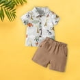 thumbnail image 4 of Toddler Baby Boy Gentleman Clothes Animal Print Shirt Short Sleeve Button Down Top Solid Shorts Summer Outfit, 4 of 4