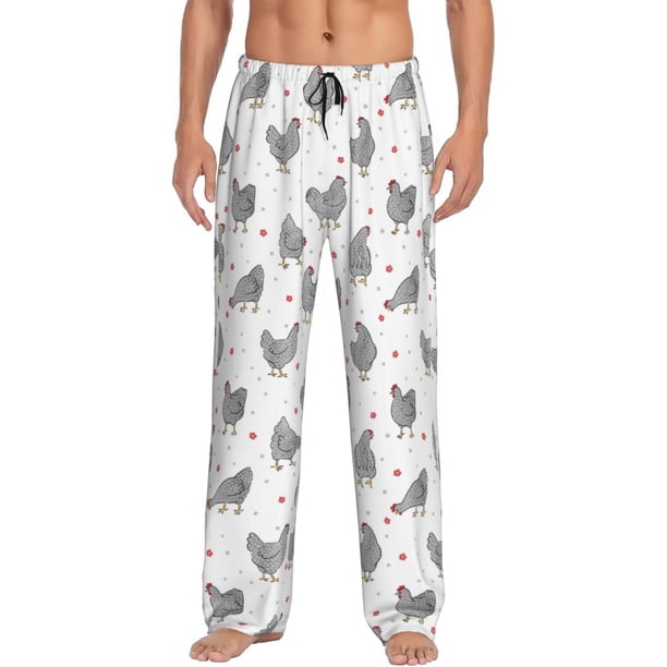 Fotbe Funny Chicken Pantalones de Pijama para Hombre, Pantalones de Dormir, Pantalones de Casa con Cintura Ajustable y Bolsillos-Large