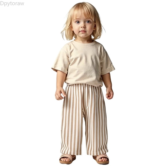 Dpytoraw Kids Striped Wide Leg Pants Breathable Comfortable Casual Trousers for Summer Brown Size 2-3 Years
