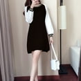 thumbnail image 4 of Wuffmeow Women Color Blocks Mini Dress O-Neck Sweater Long Shirt Casual Long Sleeve Pullove Dress, 4 of 5