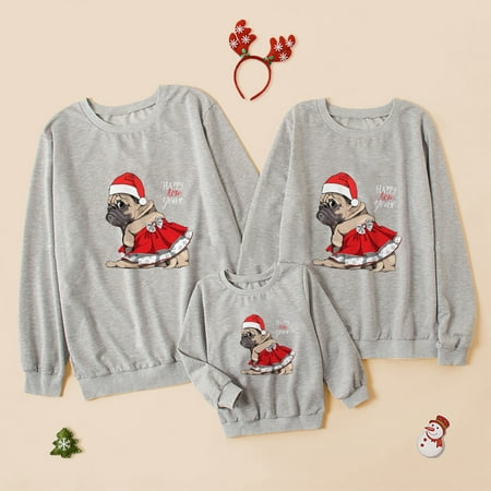 

Dadaria Christmas Pajamas for Women Parent-child Attire Christmas Printed Long Sleeve O-Neck Shirts Tops Pullover Family Matching Mom Sweatshirts Black Gray White Women XL