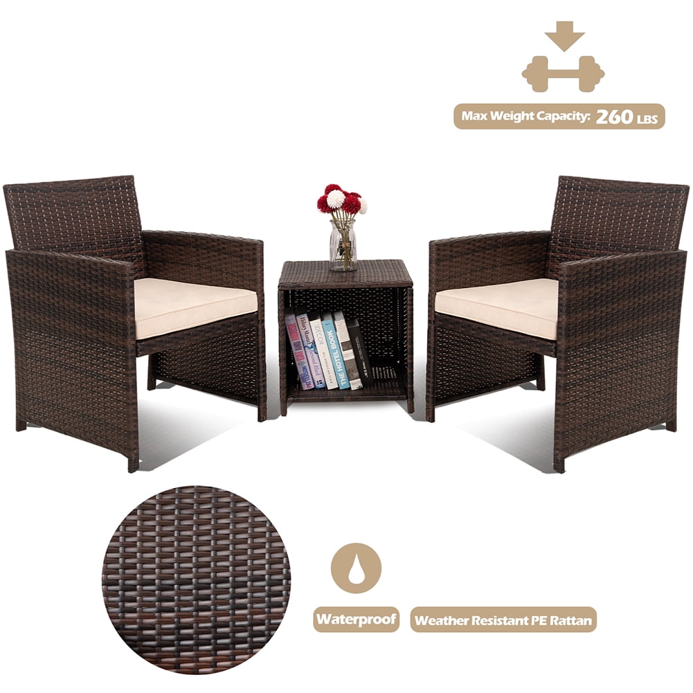 Kadyn 3 Pieces Outdoor Patio Wicker Furniture Sets, PE Rattan Chair Patio Conversation Sets with 2 Soft Cushions Single chairs and Coffee table, Rattan Conversation Set for Balcony, Khaki Kadyn 3 Pieces Outdoor Patio Wicker Furniture Sets, PE Rattan Chair Patio Conversation Sets with 2 Soft Cushions Single chairs and Coffee table, Rattan Conversation Set for Balcony, Khaki