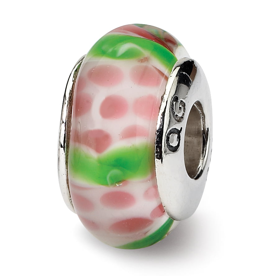 Sterling Silver s Pink/green Hand-blown Glass Bead by Reflection Beads 