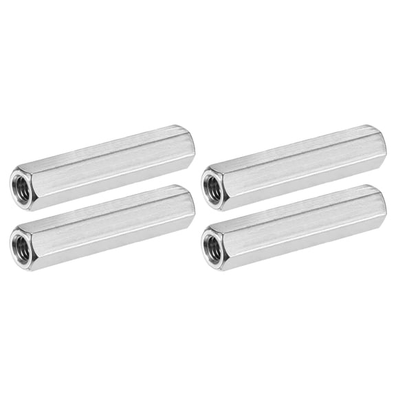 Uxcell 4-Pack M8 x 1.25-Pitch Hex Coupling Nuts, 60mm/2.36" Length 304 Stainless Steel Threaded Connector[Silver Tone]
