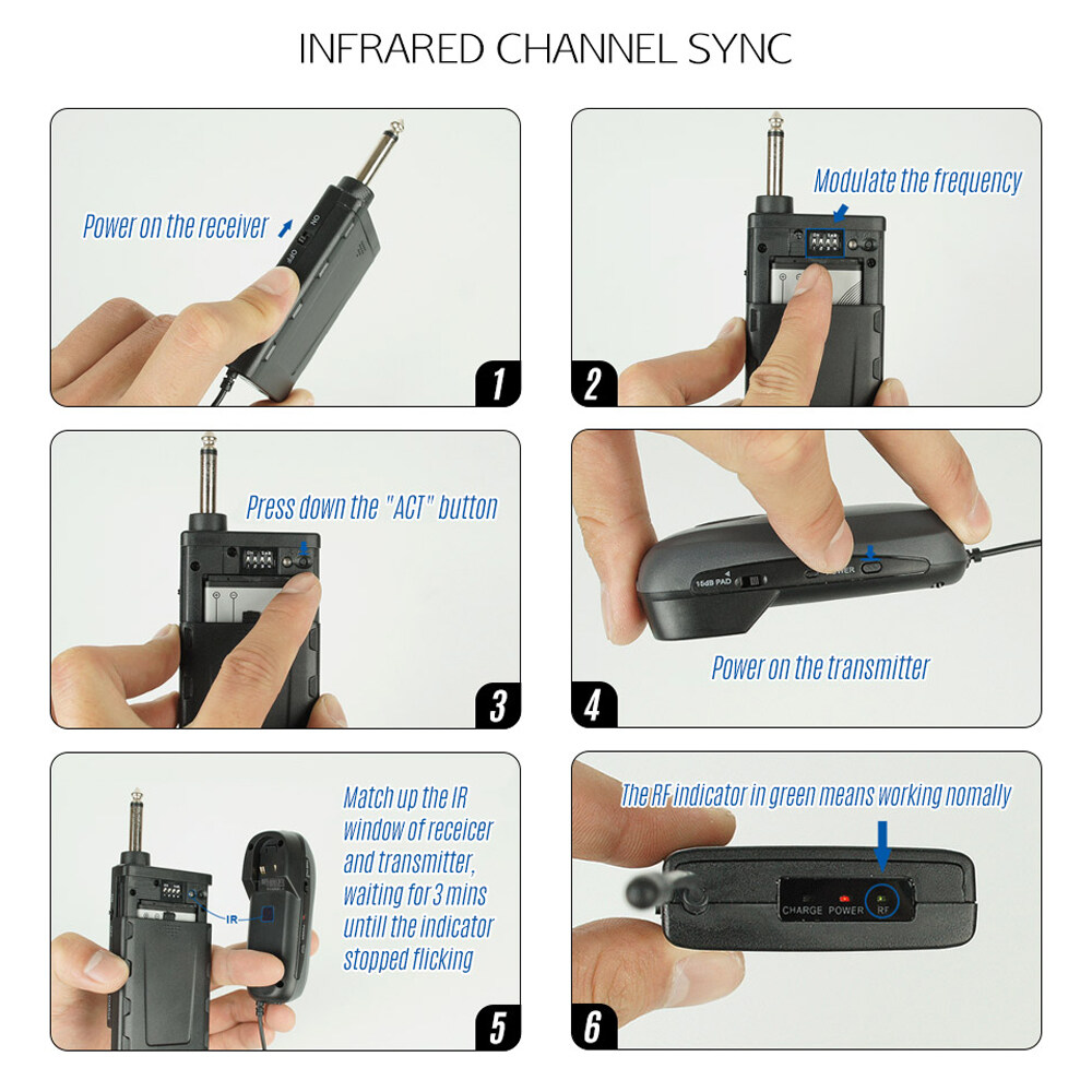 Baomic BM-12/V2 Professional UHF Wireless Instrument Microphone System Receiver & Transmitter 16 Channels for Sax Saxophone French Horn Trumpet Trumbone