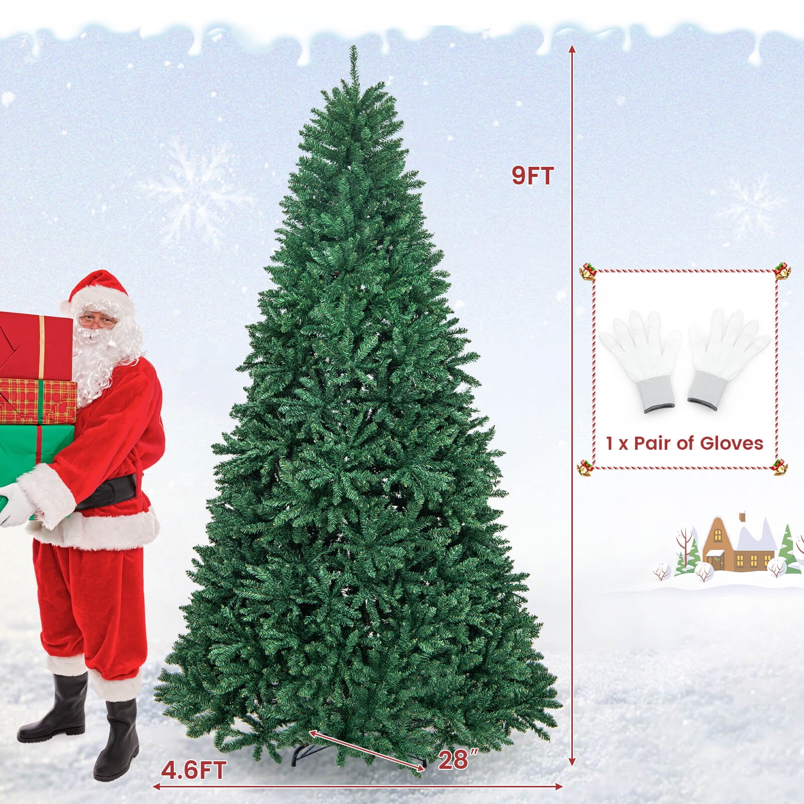 Costway 9ft Artificial Christmas Tree w/ 3594 Branch Tips, Hinged