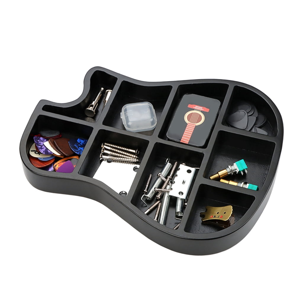 BQBQERT Wood Guitar Pick Holder 9 Compartment Guitar Shaped Storage Box Small Item Guitar Accessories Box Easy to Use