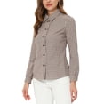 thumbnail image 4 of INSPIRE CHIC Women's Plaid Point Collar Long Sleeve Double Breasted Shirt, 4 of 6