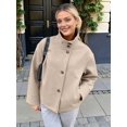 thumbnail image 6 of Women Crop Pea Coat Winter Loose Casual Short Jacket Outwear Khaki S, 6 of 7