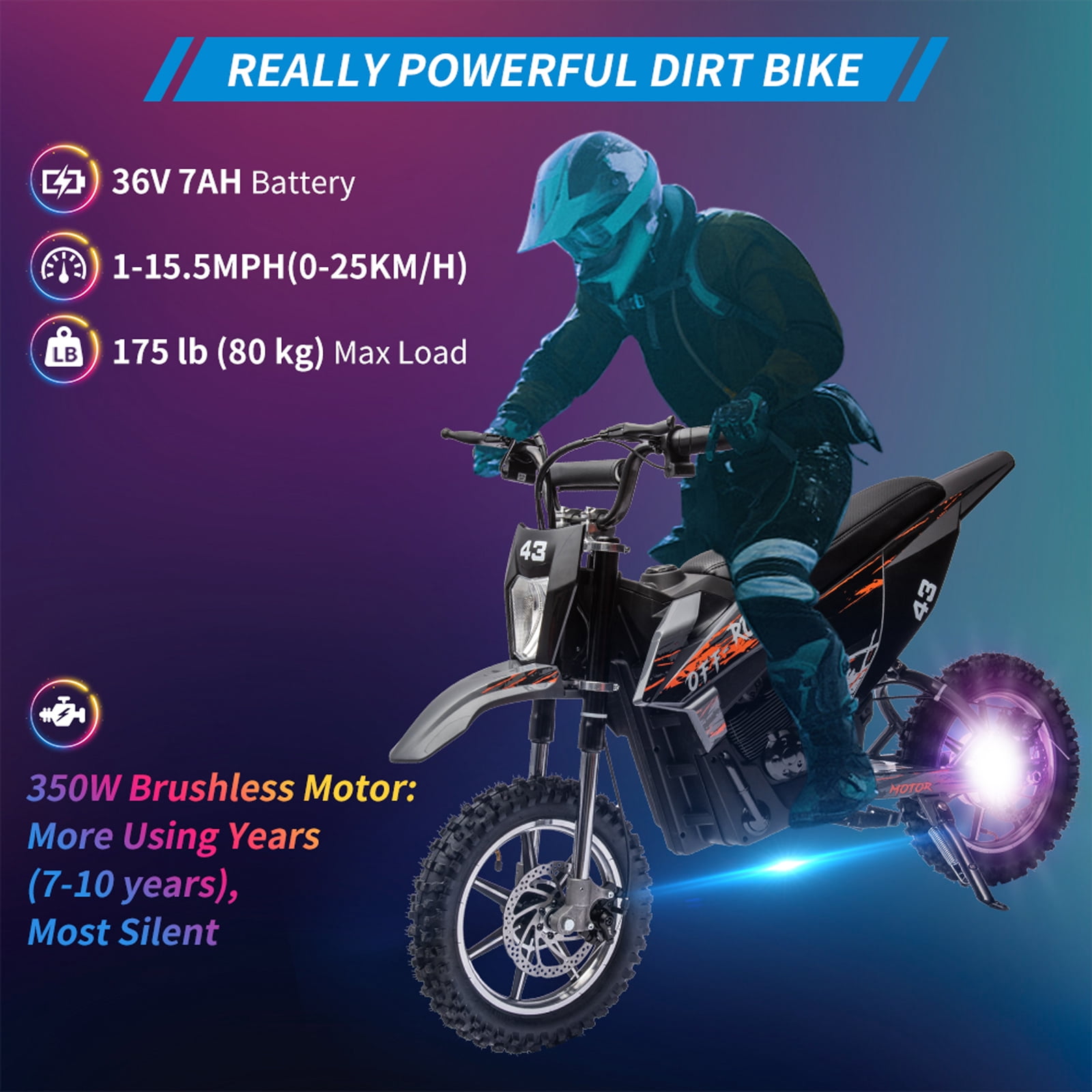 CazToi 36V 500W Kids Electric Dirt Bike 15.5mph Off-Road Motorcycle Motocross Bike for Kids 14+