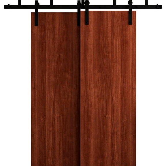 Sliding Modern Barn Bypass Doors 36 x 80 in - LUNO 1003 Walnut - Modern 6.6ft Rails Hardware Set - Wood Solid Bedroom Wardrobe Doors