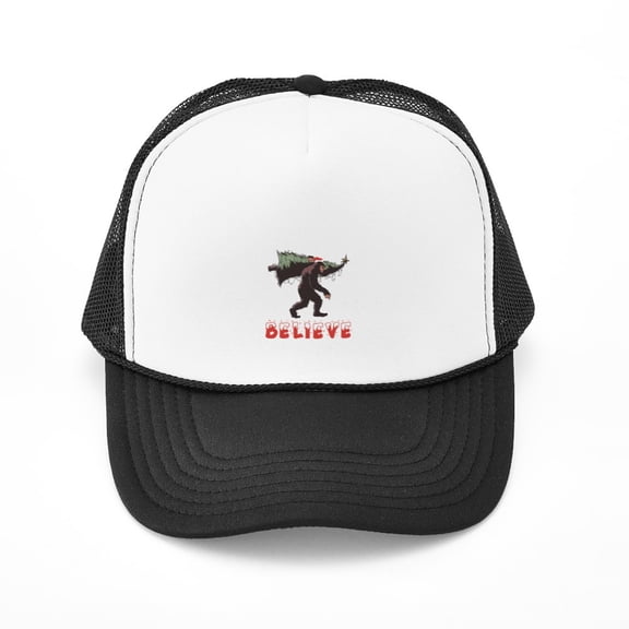 CafePress - Believe Bigfoot Sasquatch Christmas Xm - Trucker Hat - Polyester Foam Front and Nylon Mesh Weave Back