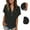 Black, variant on Women's Side Slit V-Neck Top Button Detail Short Sleeve Modern Casual Tee Black L