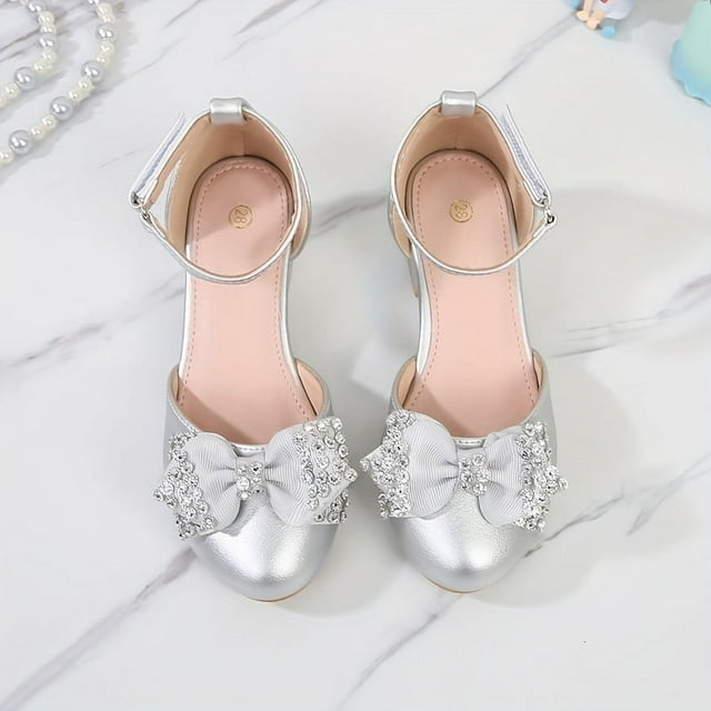 SNNROO Elegant Bowknot High Heels for Girls Breathable Non-Slip Design Perfect for Parties & Performances - Versatile All-Season Wear