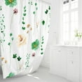 Watercolor Floral Shower Curtain, Emerald Green Beige Flower Shower