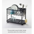 thumbnail image 3 of Yamazaki Home Two-Tier Dish Rack, Black, Steel, Supports 28.6 pounds, Adjustable, Draining Spout, Drain Stopper, Utensil Holder, Water Resistant, No Assembly, 3 of 8